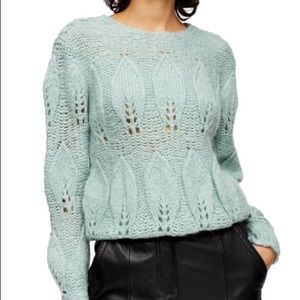 TOPSHOP Petal Pointelle Sweater In Mint blue
